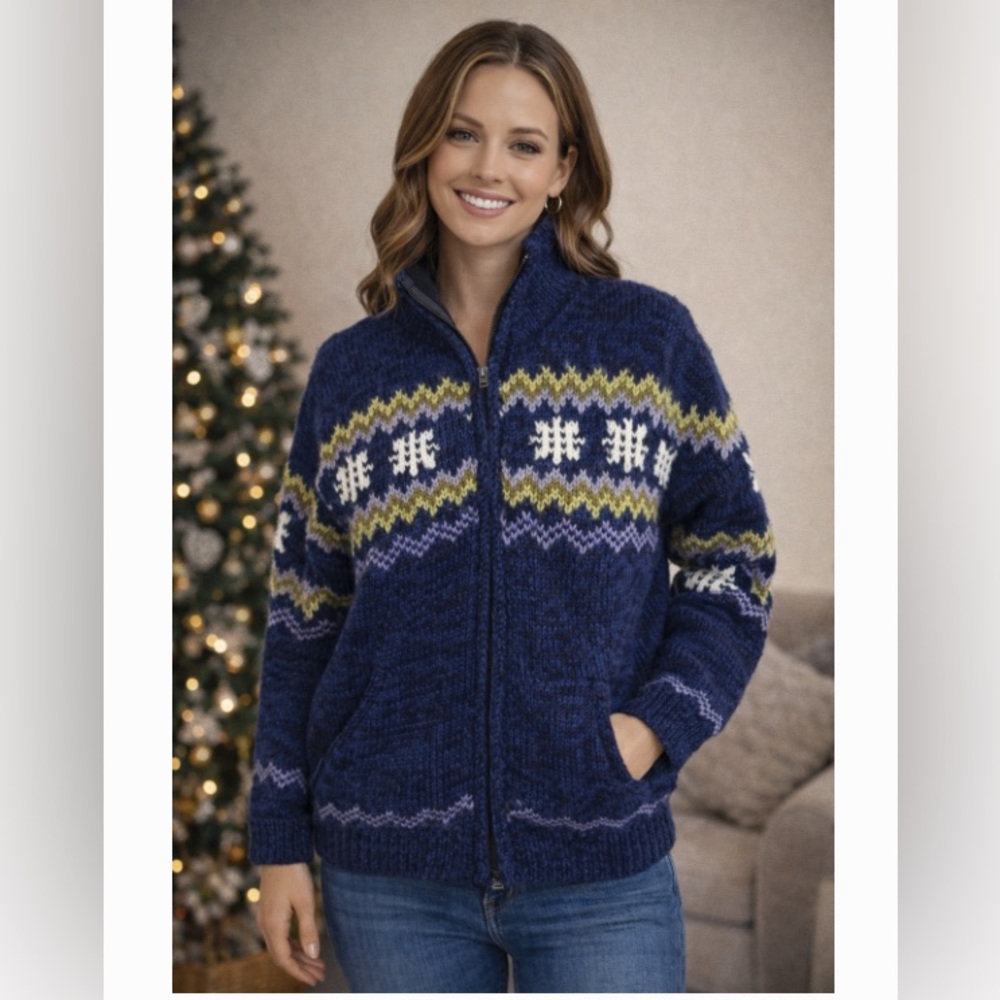 Super warm Sharanel  polar fleece lined wool sweater jacket size medium